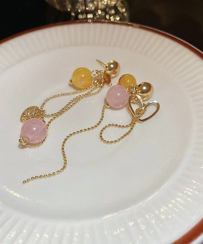 Gold Love Drop Vogue Tassel Earrings Copper Crystal Resin