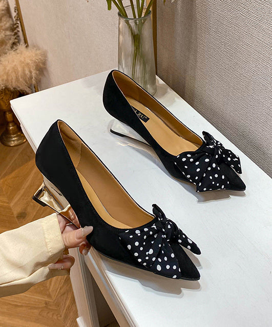 Shoes Suede Bow Toe Pointed Black Women Splicing Wedge