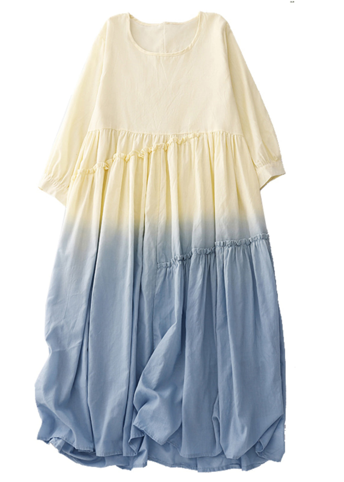 Color Summer Dress Gradient Vacation Cotton Women Ruffled