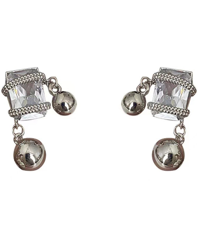 Frauen Grau Legierung Zirkon Kristall Edelstein Tropfen Ohrringe PO075