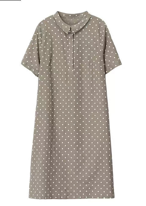 Work Dot Summer Dress Women Khaki Collar Print Pan Peter