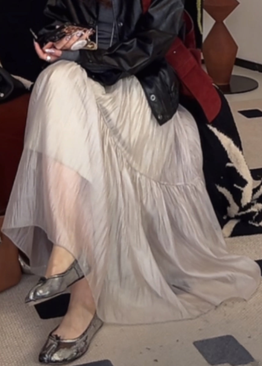 Waist Silk Skirts Elastic Women Grey Wrinkled Summer Light