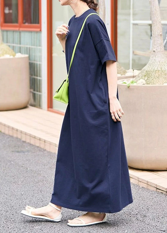 Long Cotton Summer Dresses Women Navy Oversized