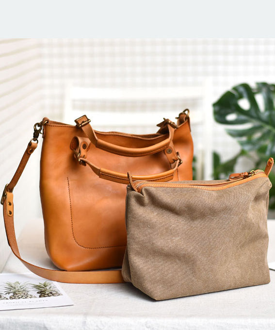 Leather Capacity Handbag Orange Women Large Tote