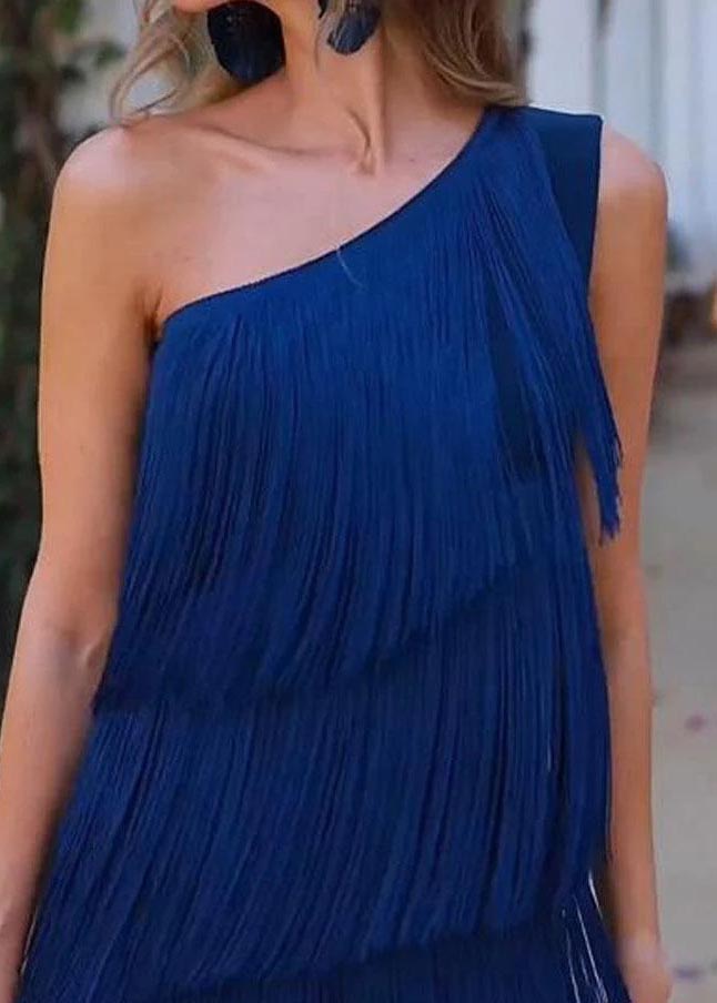 Tasseled Dresses Purple Shoulder One Women Sleeveless