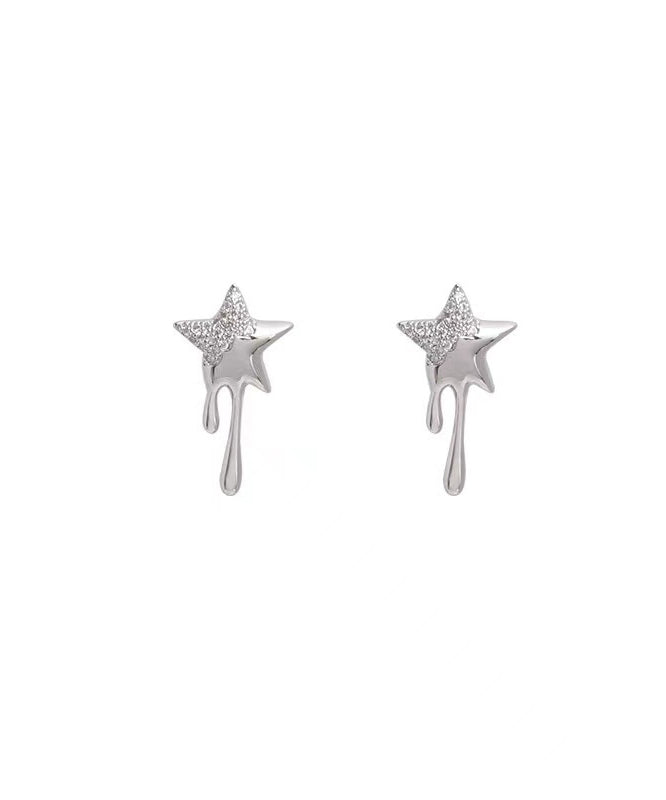 Metal Alloy Earrings Women Zircon Silk Stud Star