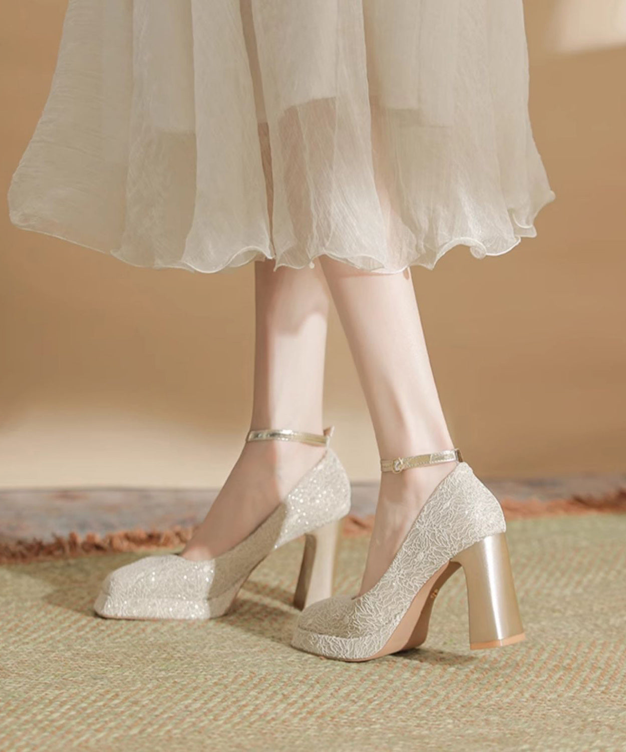 High Heels Leather Champagne Faux Chunky Women Splicing