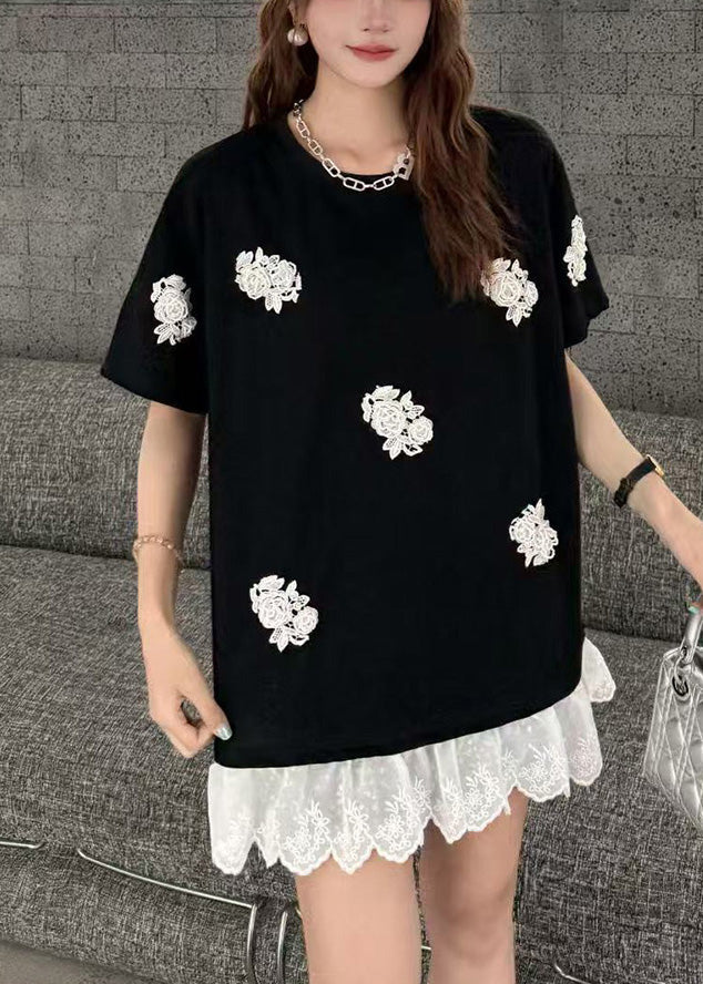 Oversized White Patchwork Tanks Flower Women Decorated Lace