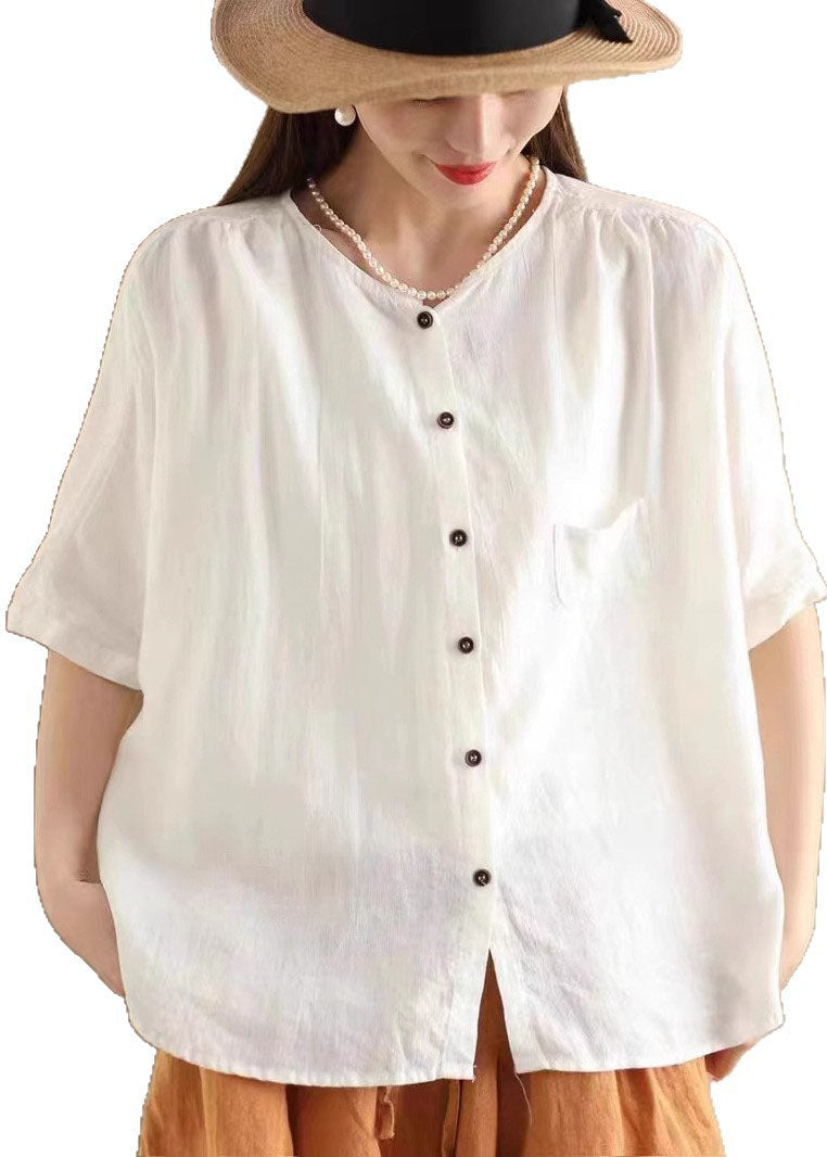 Shirt White Half Linen Women Tops Sleeve Oversized
