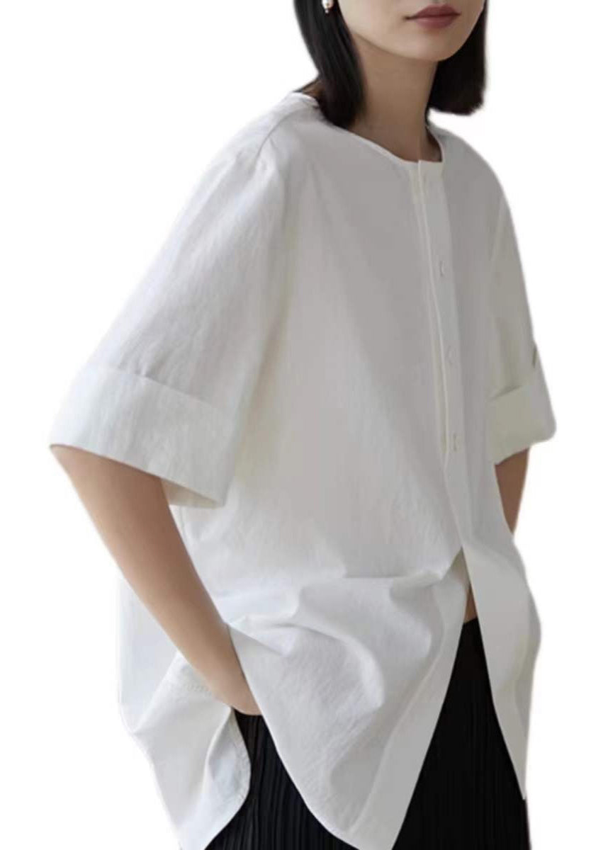 Half Open Tops Cotton Side Oversized Sleeve White Shirt Women