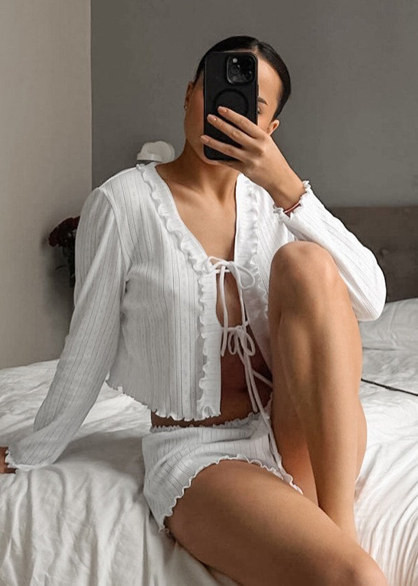 Piece Women Lace White Outfit Summer Up Knit 2 Ruffled