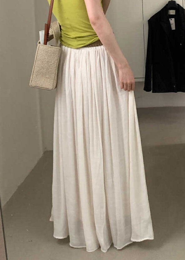 Summer Cotton Elastic Solid Wrinkled Skirts White Women Waist