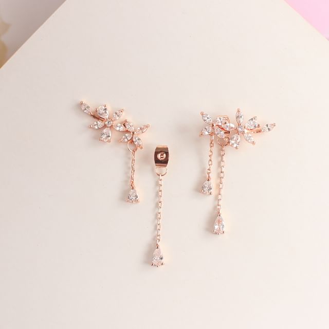 Rhinestone Clip-On Stud Floral / Earrings