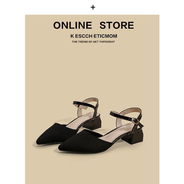 Pointy-Toe Heel Ankle Sandals Chunky Strap