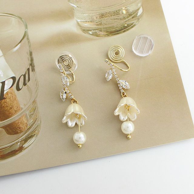 Rhinestone Dangle Alloy Tulip Earring