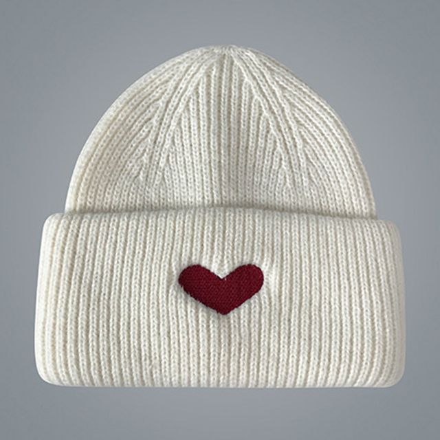 Heart Knit Embroidered Beanie