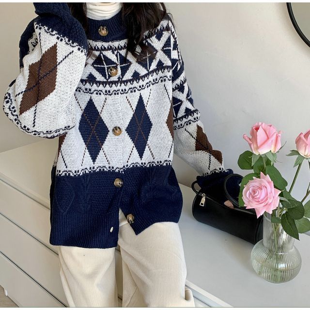 Cardigan Pattern Loose-Fit