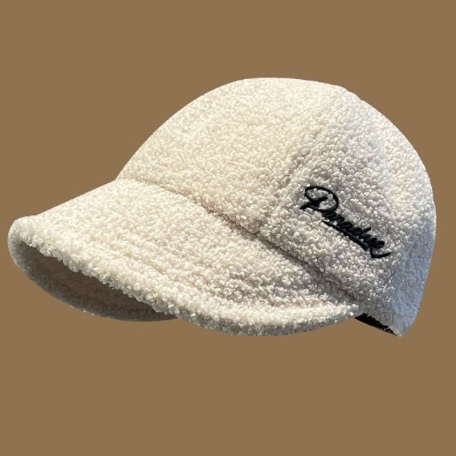 Shearling Letter Cap Faux Embroidered