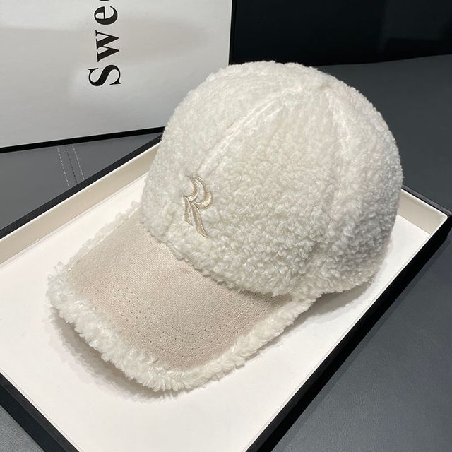 Faux Cap Letter Embroidered Shearling
