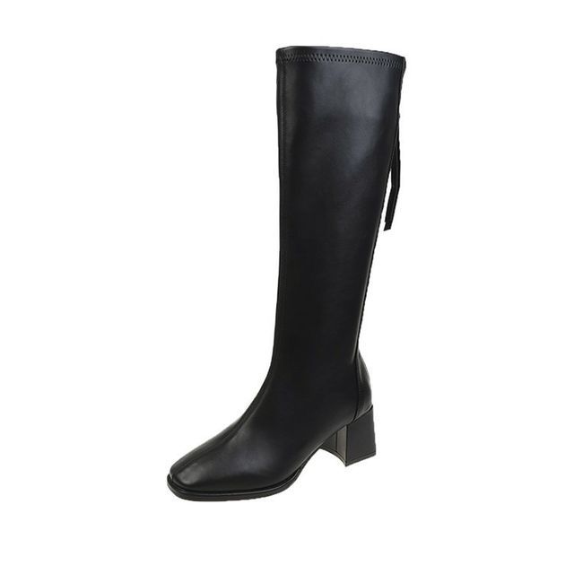 Leather Block-Heel Faux Tall Boots