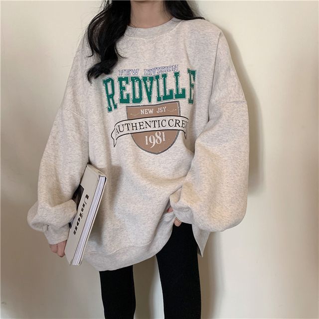 Oversized Crew Neck Lettering Sweatshirt
