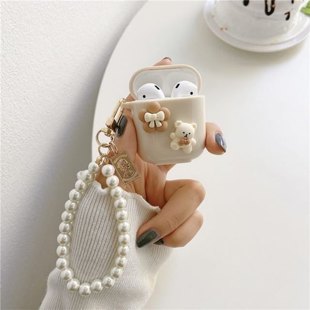 Skin Chain Earphone / AirPods Case Pearl Bear Faux Floral Pro