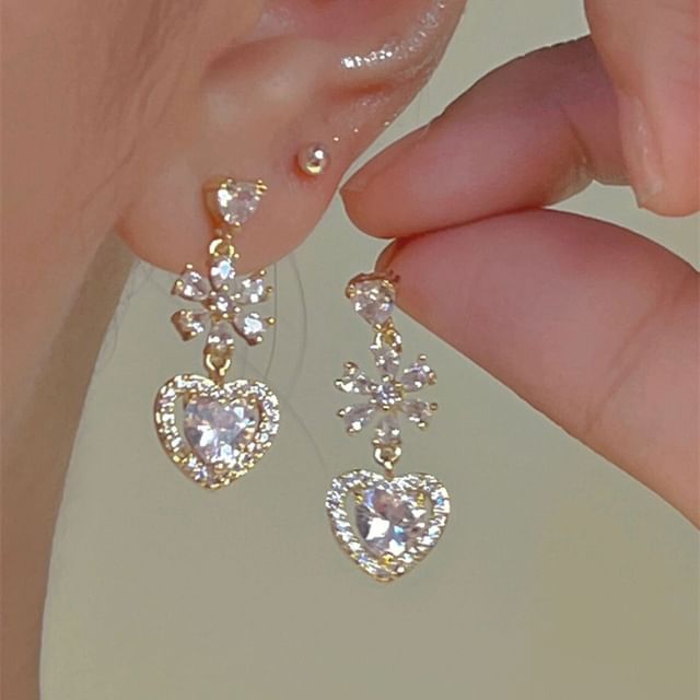 Dangle Earring Alloy Heart Rhinestone