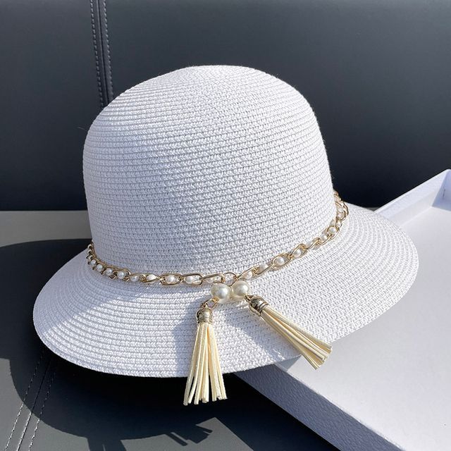 Hat Faux Bucket Pearl Straw