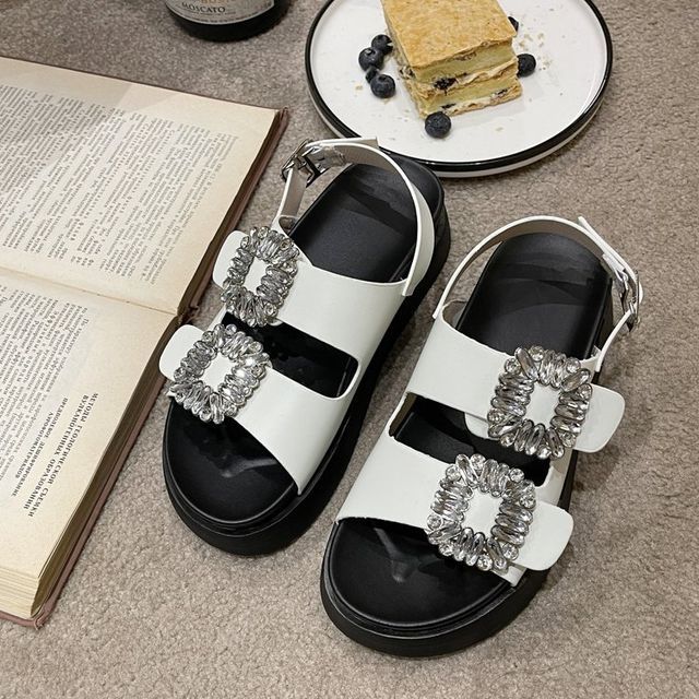 Platform Slingback Rhinestone Sandals
