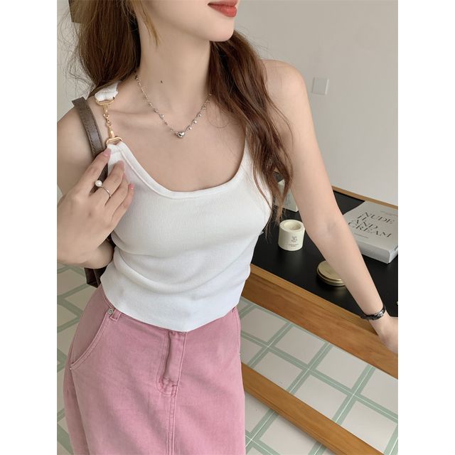 Metallic Buckle Plain Cropped Cami Top