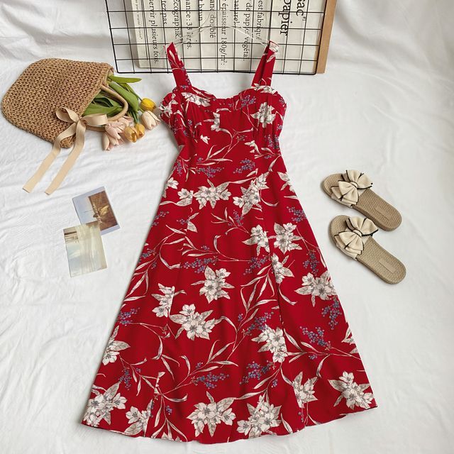 Jupe à bretelles fleurie