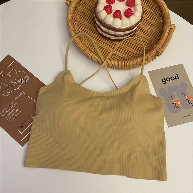 Padded Plain Criss Crop Camisole Cross Top