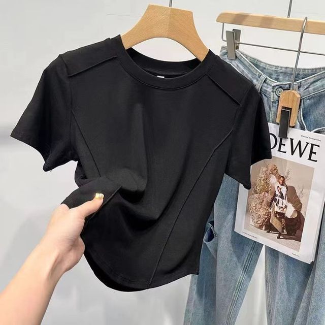 Neck Round Short-Sleeve T-Shirt Plain