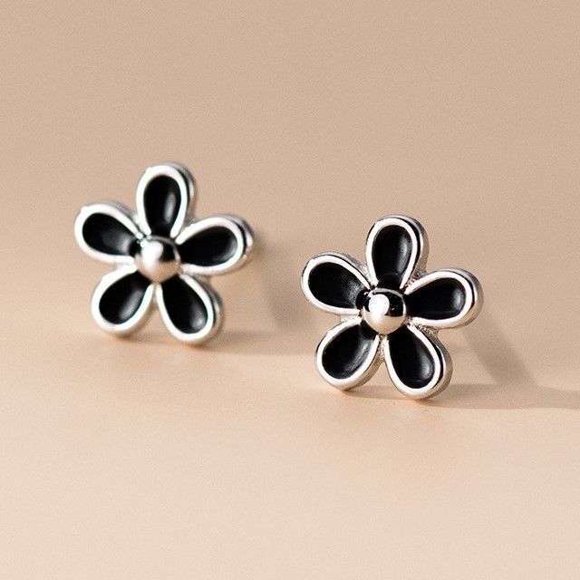 925 Sterling Silver Enamel Flower Stud Earring