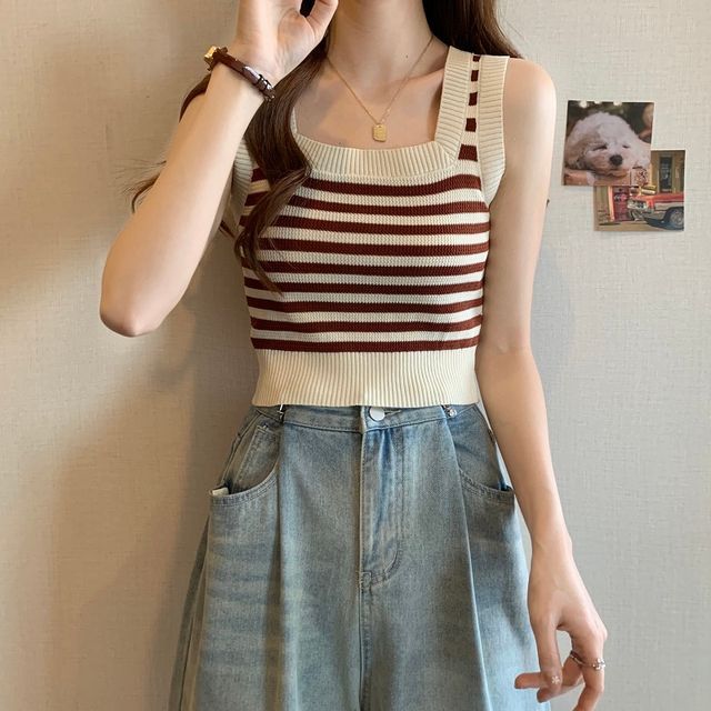 Tank Neck Striped Top Square Crop