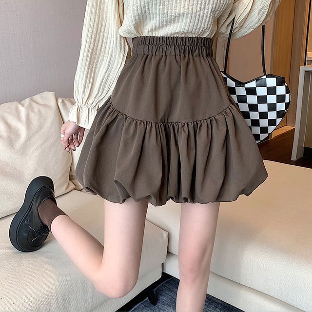 High-Waist Plain Bubble Skirt