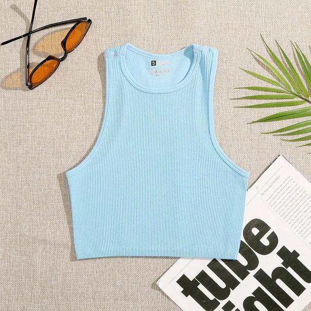 Crew Neck Tank Top Crop Plain