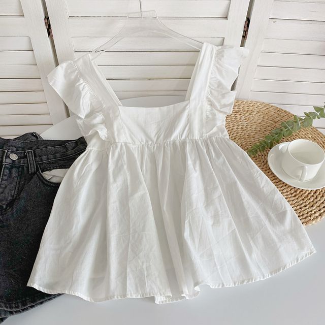 Fließende Bluse mit Flügelärmeln und quadratischem Ausschnitt