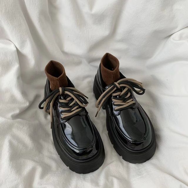 Shoes Lace-Up Faux Platform Leather