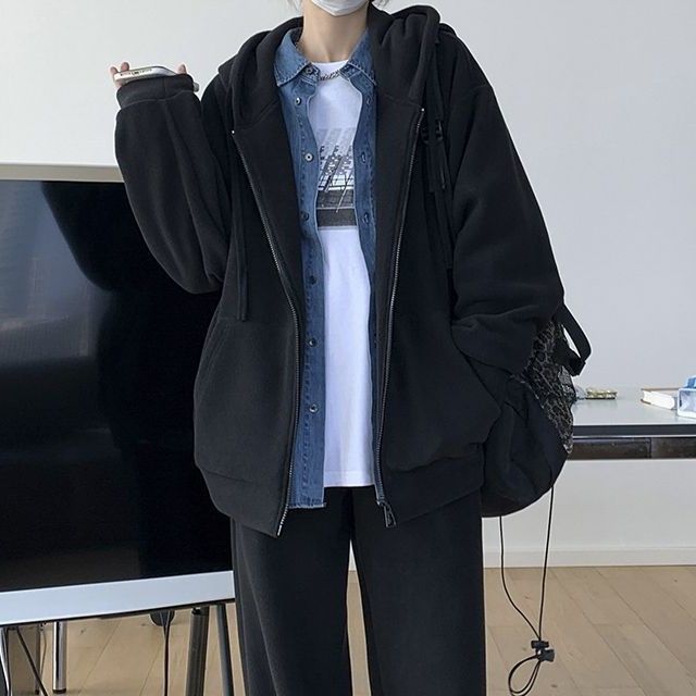 Zip Hoodie Plain Oversized