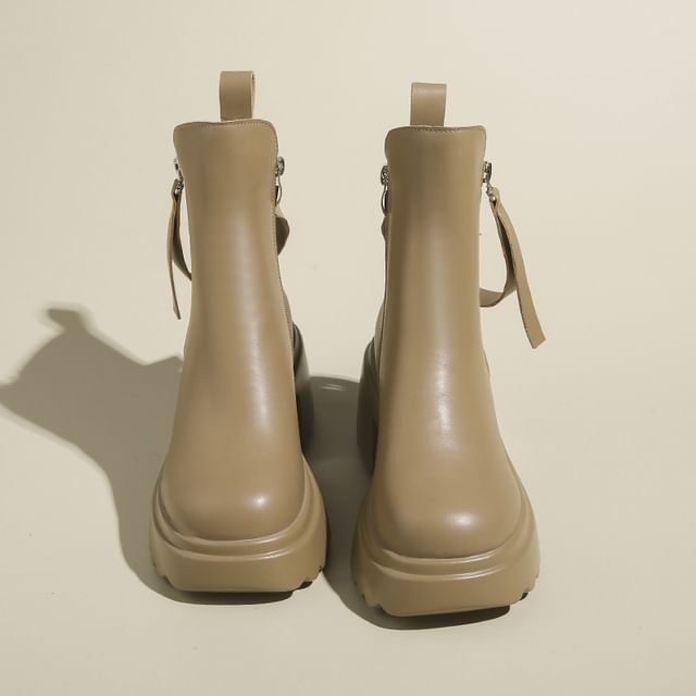 Boots Chunky Platform Heel Leather Faux Short