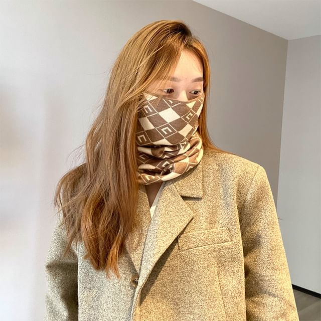 Knit / Print Scarf Beanie Diamond Multi-Way