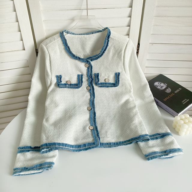 Veste simple boutonnage à bordure contrastée unie