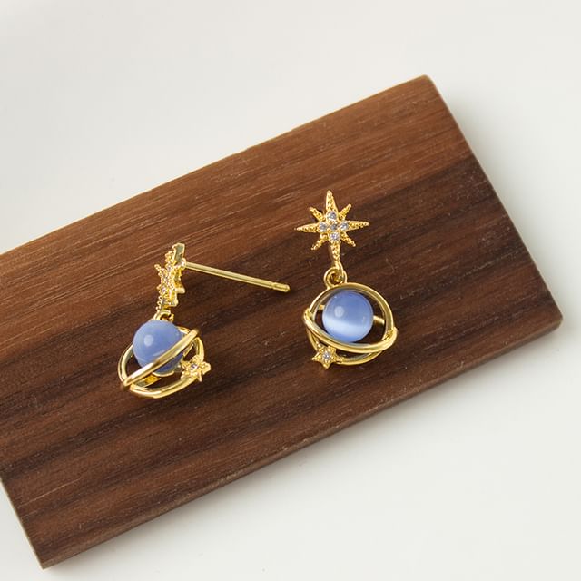 Cat Drop Alloy Stone Earring Star Faux Planet Eye