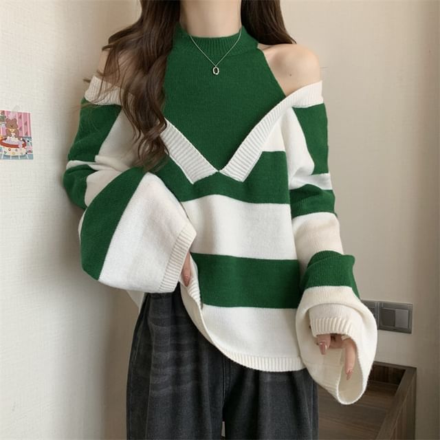 Two-Piece Mock Sweater Long-Sleeve Striped