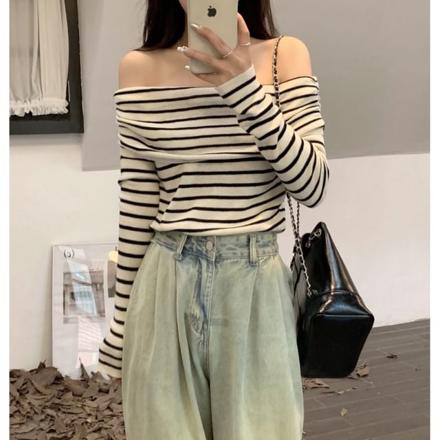 Slim-Fit Striped Knit Top Long-Sleeve