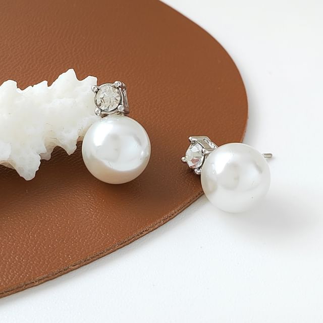 Faux Rhinestone Earring Drop Pearl