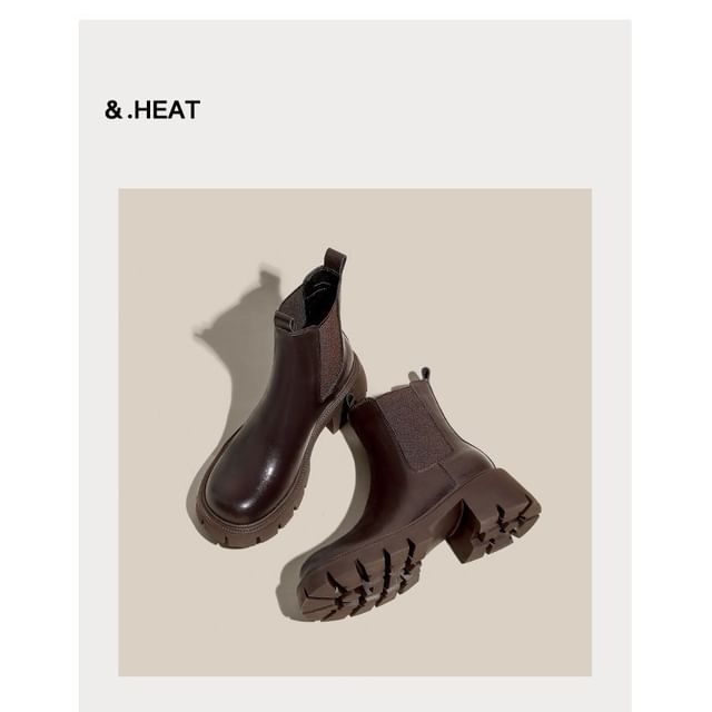 Short Leather Chunky Boots Faux Heel Platform