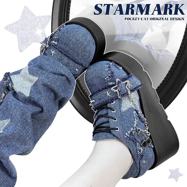 Plateau-Schnürschuhe mit Schnalle