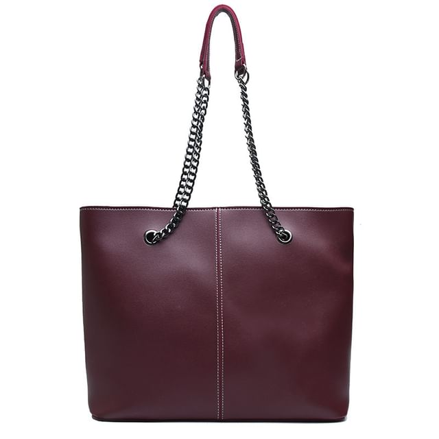 Tote Faux Strap Chain Leather Bag